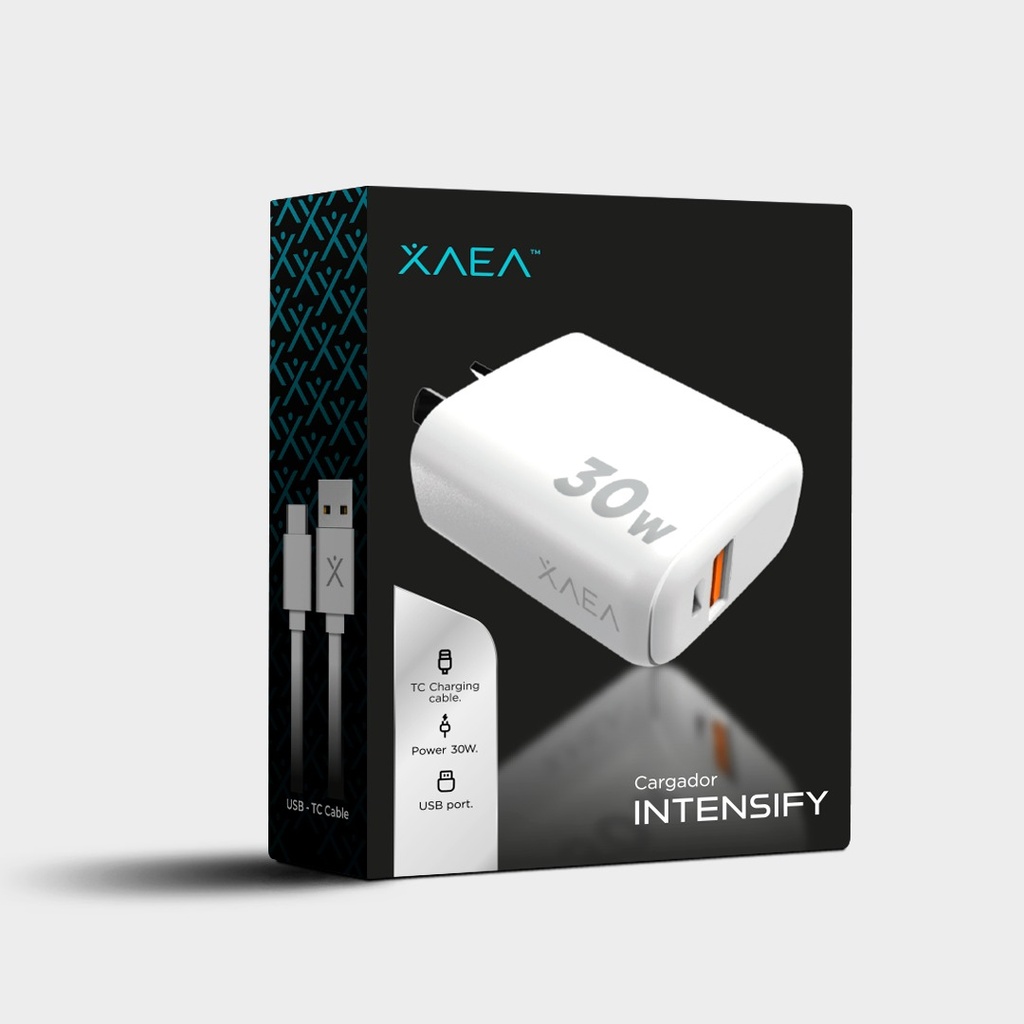 CARGADOR 220V MODX-C015 - 6A - INTENSIFY -  1USB 1TC + CABLE USB A TIPO C - XAEA - BLANCO