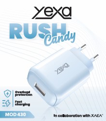 CARGADOR 220V  Y-00B9 4.8A - RUSH (M430) - 1USB - YEXA - CELESTE