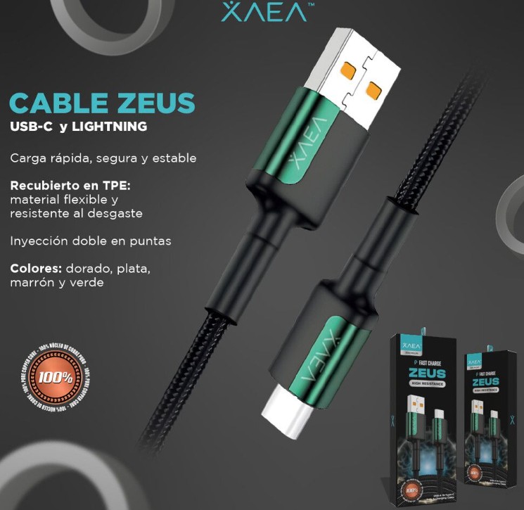 CABLE USB LIGHTNING X-104C - ZEUS - XAEA - DORADO