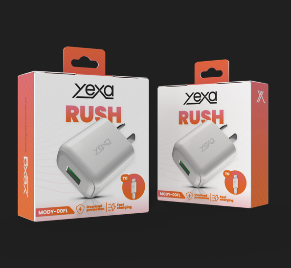 CARGADOR 220V 4.8A RUSH 1USB + CABLE TIPO C Y-00FL - YEXA - BLANCO