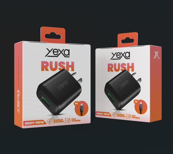 CARGADOR 220V 4.8A RUSH 1USB + CABLE TIPO C Y-00FM - YEXA - NEGRO