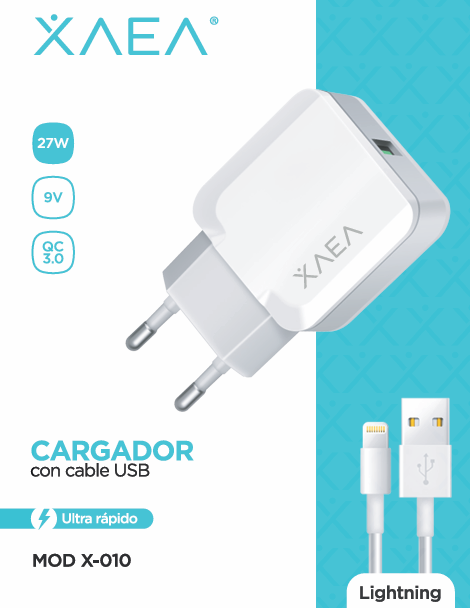 CARGADOR RED X-010 CABLE LIGHTNING - XAEA BLANCO