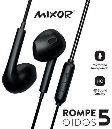 AURICULAR CON MICROFONO M-039 - ROMPE OIDOS 5 MIXOR NEGRO