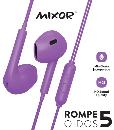 AURICULAR CON MICROFONO M-039 - ROMPE OIDOS 5 MIXOR VIOLETA