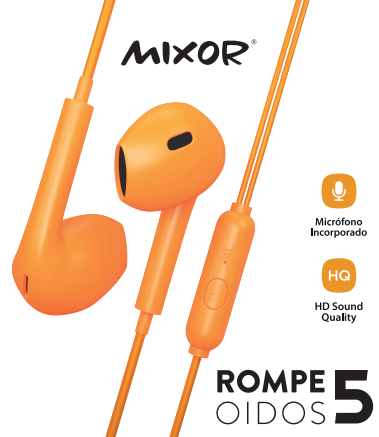 AURICULAR CON MICROFONO M-039 - ROMPE OIDOS 5 MIXOR NARANJA