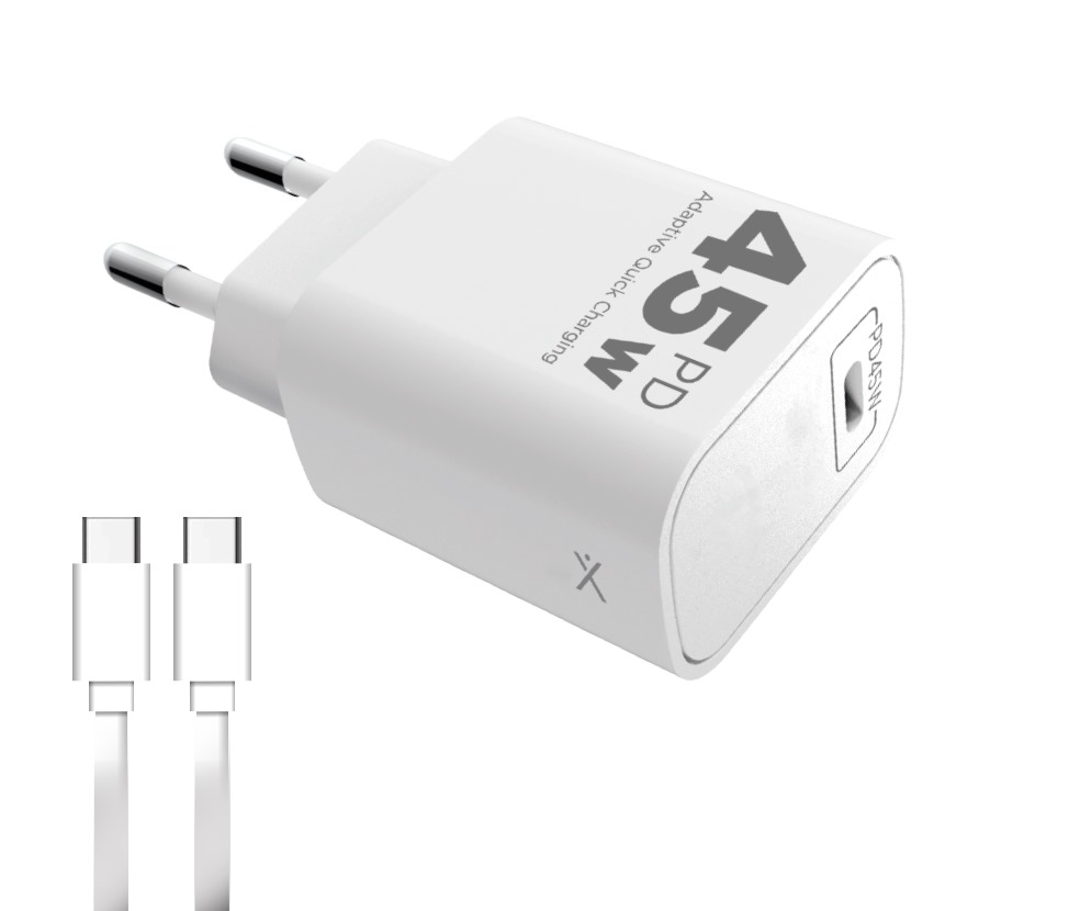 CARGADOR X-004 PD + CABLE TIPO C A TIPO C -SUPREME - XAEA - BLANCO