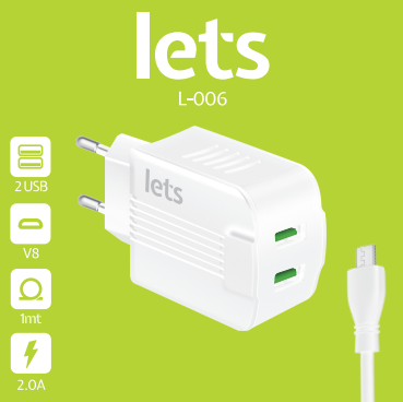 CARGADOR RED L-006 - 10W - 2USB + MICRO - LETS BLANCO