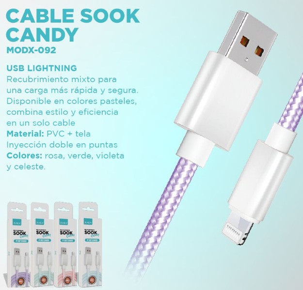 CABLE USB LIGHTNING X-092 - SOOK CANDY - XAEA - VIOLETA