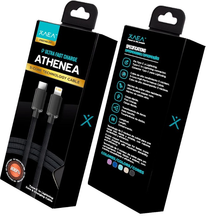 CABLE TIPO C - LIGHTNING X-098 - ATHENEA - XAEA - NEGRO