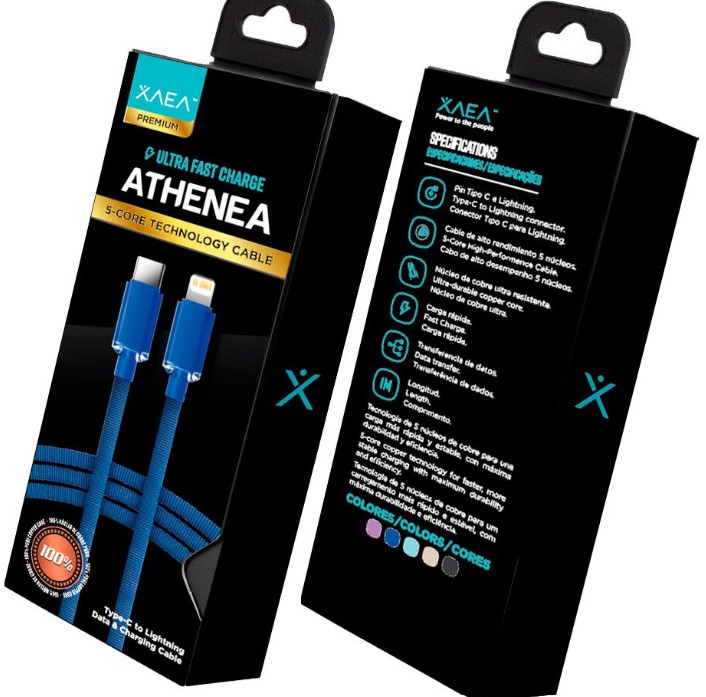 CABLE TIPO C - LIGHTNING X-098 - ATHENEA - XAEA - AZUL METAL