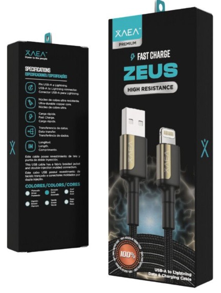 CABLE USB LIGHTNING X-104C - ZEUS - XAEA - DORADO