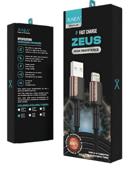 CABLE USB LIGHTNING X-104C - ZEUS - XAEA - MARRON