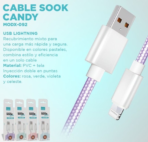 [CABX0809208] CABLE USB LIGHTNING X-092 - SOOK CANDY - XAEA - VIOLETA