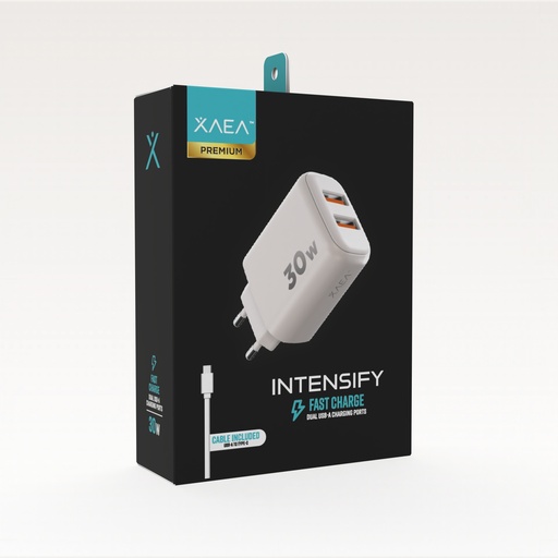 [CARO05A01012] CARGADOR 220V X-A015 INTENSIFY - 2USB + CABLE TIPO C - XAEA - BLANCO