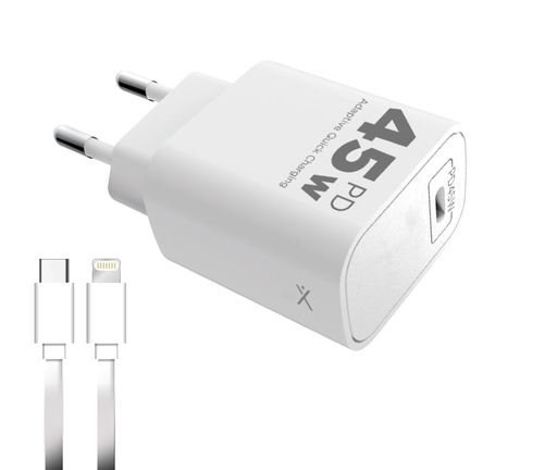 [CARX04B040115] CARGADOR X-004 PD + CABLE TIPO C A LIGHTNING - SUPREME XAEA - BLANCO