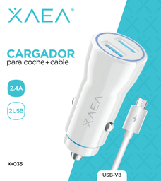 [CARX03035012] CARGADOR COCHE X-035 - Q.C.2,4 A 2USB + CABLE V8 - XAEA - BLANCO